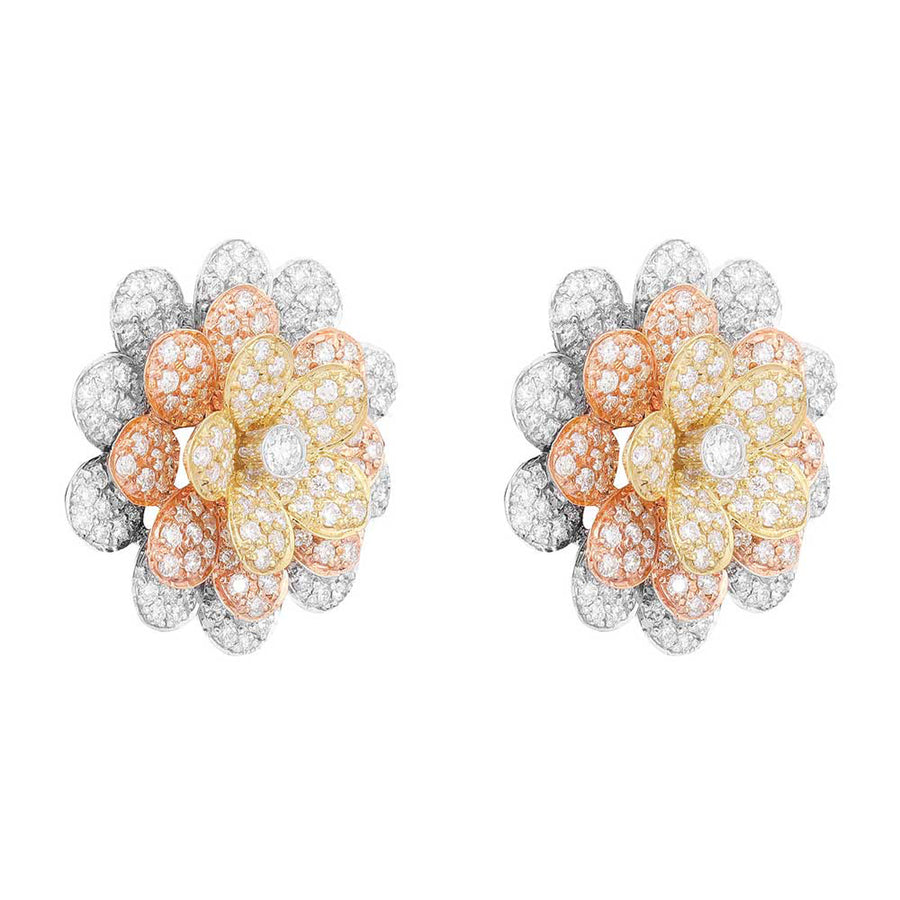 Tri Color Flower shape Diamond Earrings