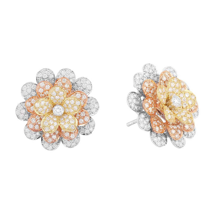 Tri Color Flower Diamond Earrings_