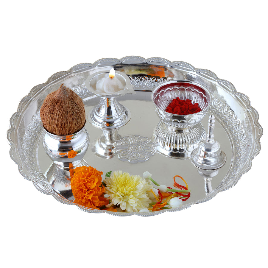 silver puja thali set