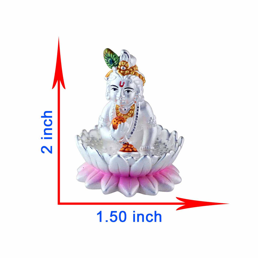 Pure Silver Bal Gopal Murti showing dimension of Krishna Gopal Idol