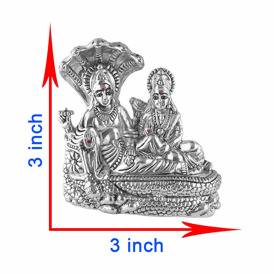 Pure Silver Narayan laxmi Idol showing dimension of vishnu Narayan laxmi on snake Murti